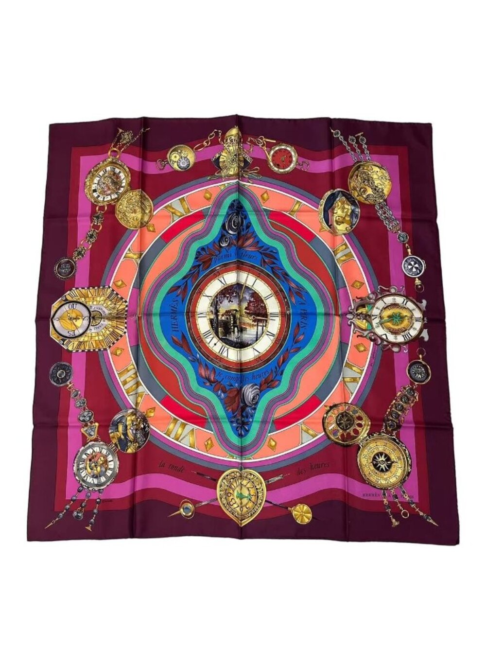 Hermes Silk Carre 90 Parmi les Fleurs Je Compte les Heures Time Spent - Picture 1 of 8